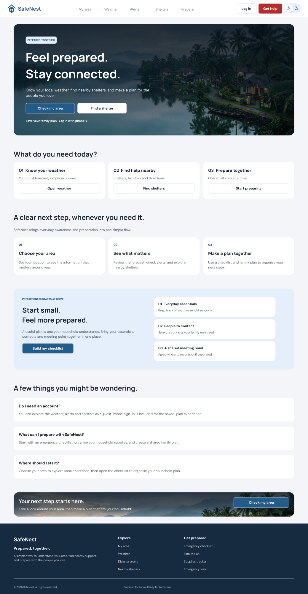 SafeNest desktop homepage design